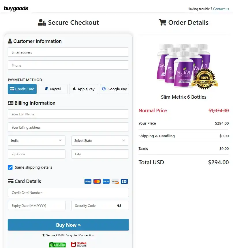 SlimMetrix SlimMetrix Order Page